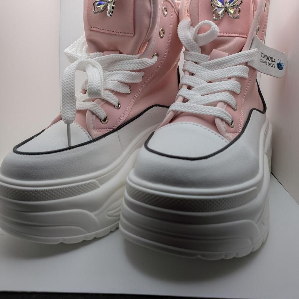 Yinuoda white & pink platform sneakers with white trim